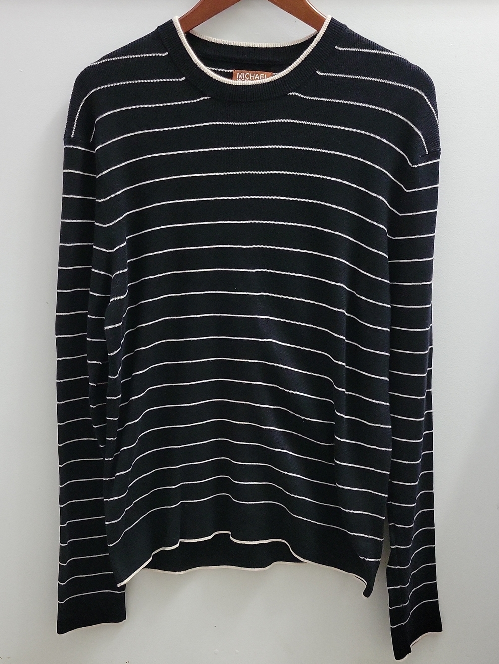 Michael Michael Kors Men's Black & Ivory Striped Crewneck Sweater Size Medium